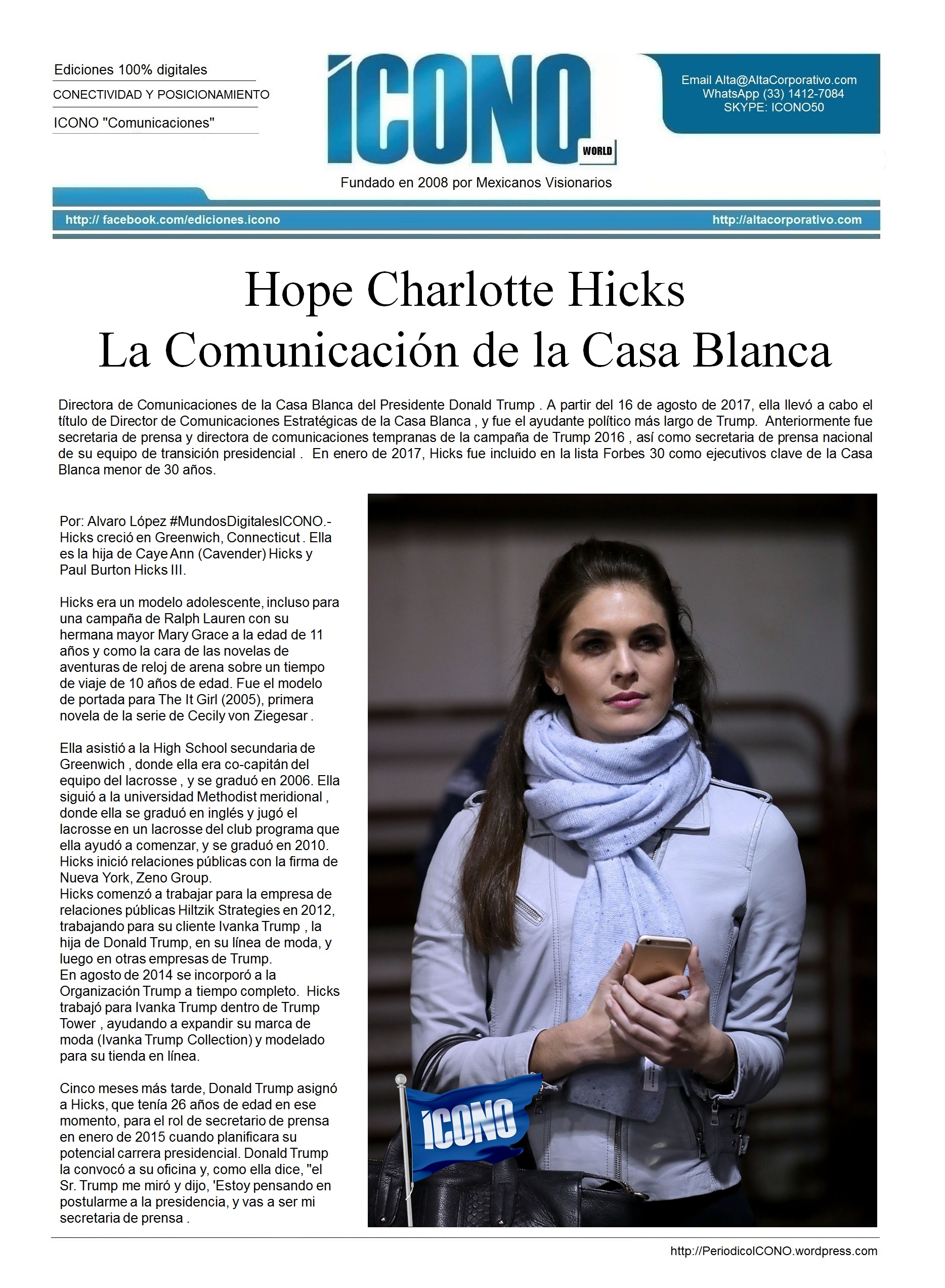 Hope Charlotte Hicks La Comunicación de la Casa Blanca | ICONO 2017